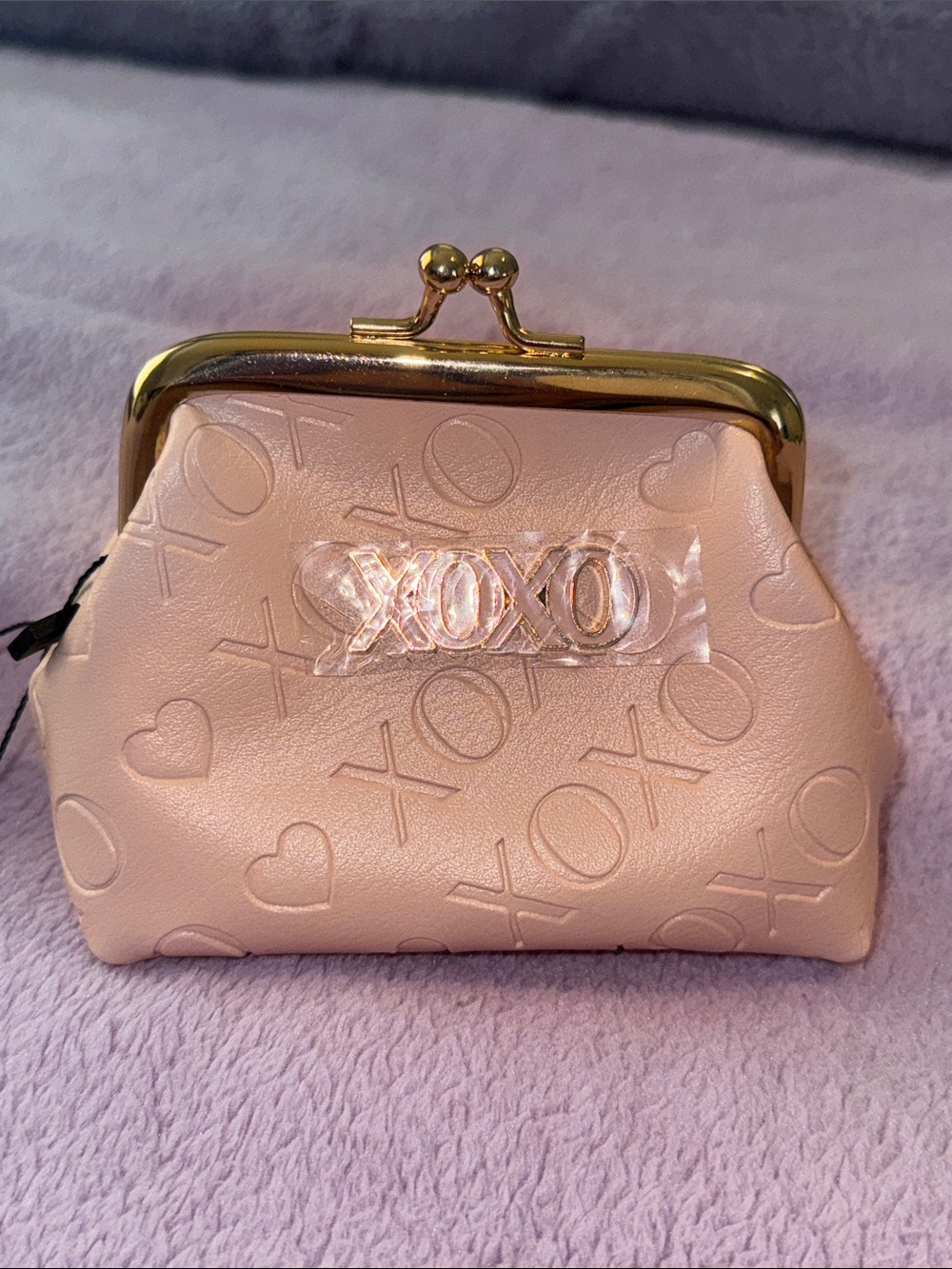 XOXO Blush Embossed Kiss-Lock Coin Purse with Gold Hardware